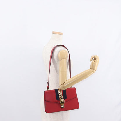 Gucci Sylvie Shoulder Bag Leather, RED, LEATHER, Shoulder bag