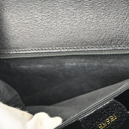 Gucci Vintage Convertible Bamboo Top Handle Bag Leather, BLACK, LEATHER, Handbag