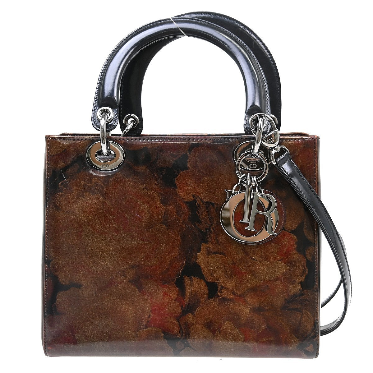Christian Dior Vintage Lady Dior Bag Patent, Brown, Patent Leather, Handbag