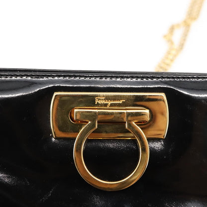 Salvatore Ferragamo Vintage Gancini Chain Shoulder Bag Patent Leather, BLACK, PATENT_LEATHER, Shoulder bag
