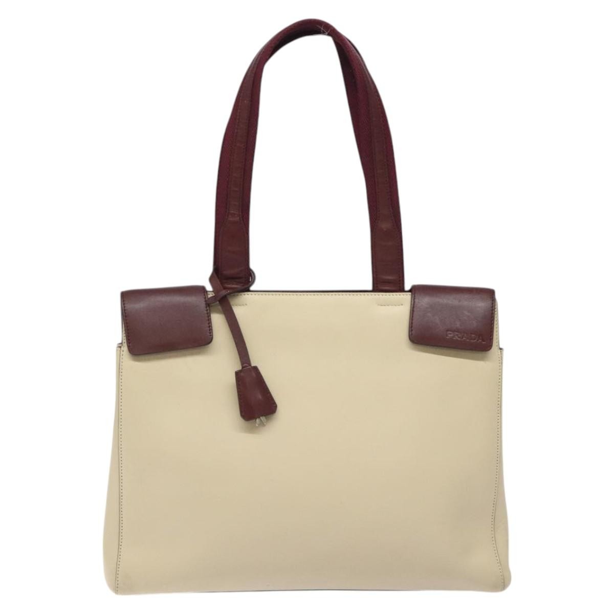 Prada Vintage Shoulder Bag Leather, BEIGE, LEATHER, Shoulder bag