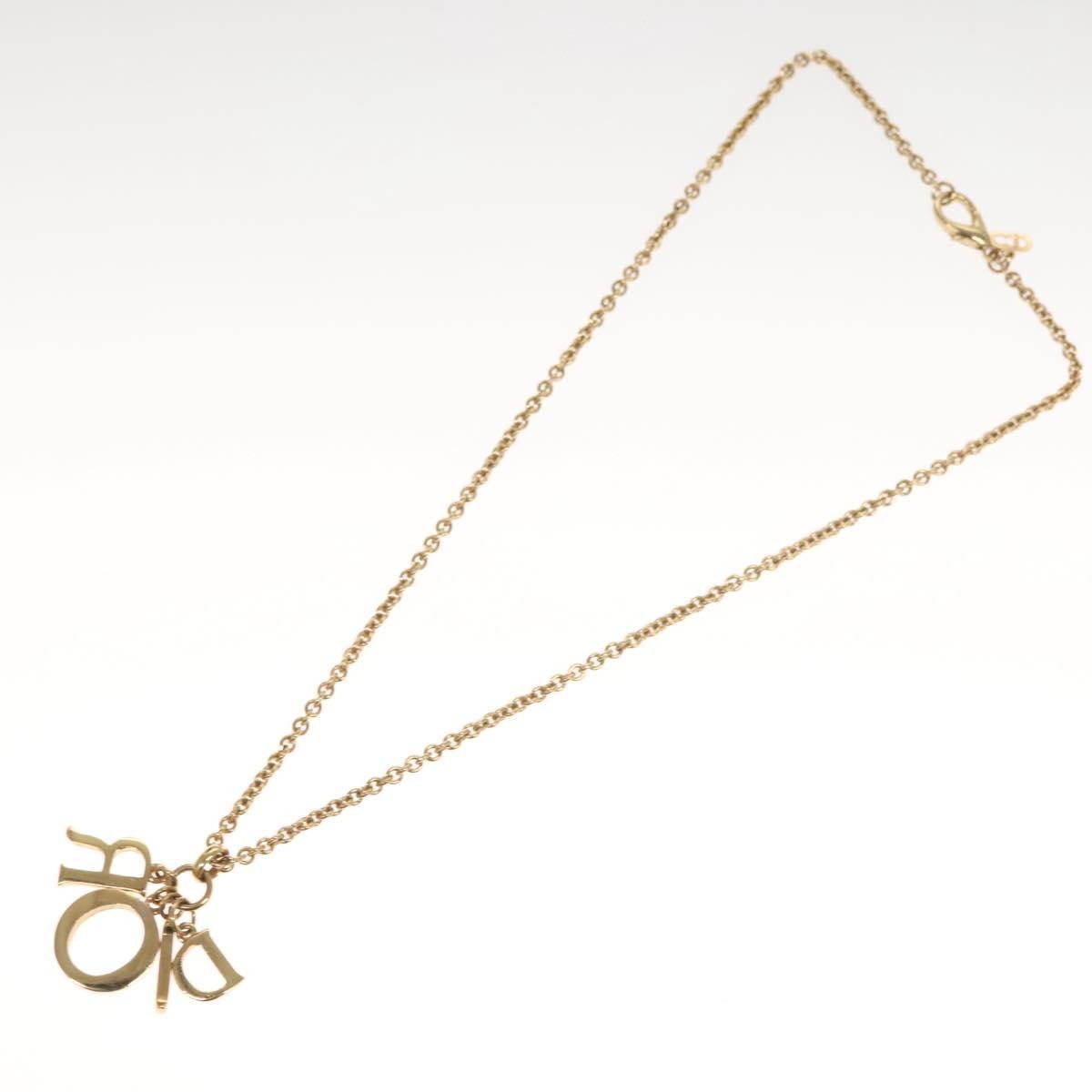 Christian Dior Logo Necklace Crystal Embellished Metal, GOLD, METAL, Necklace
