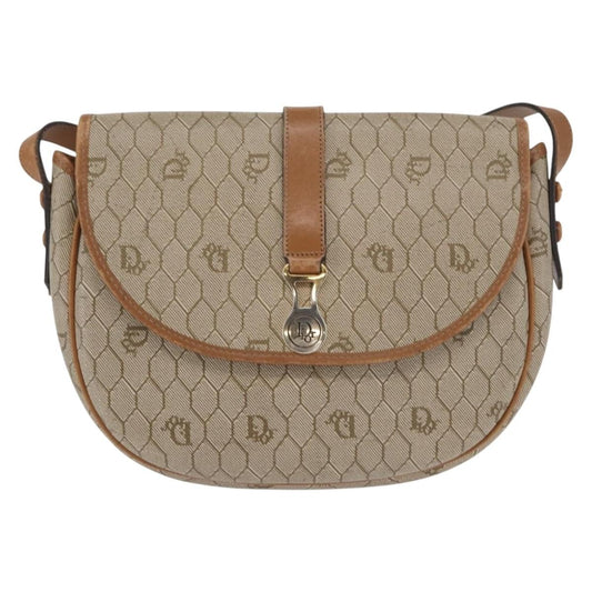 Christian Dior Vintage Honeycomb Shoulder Bag Canvas and Leather, BEIGE, CANVAS, Shoulder bag