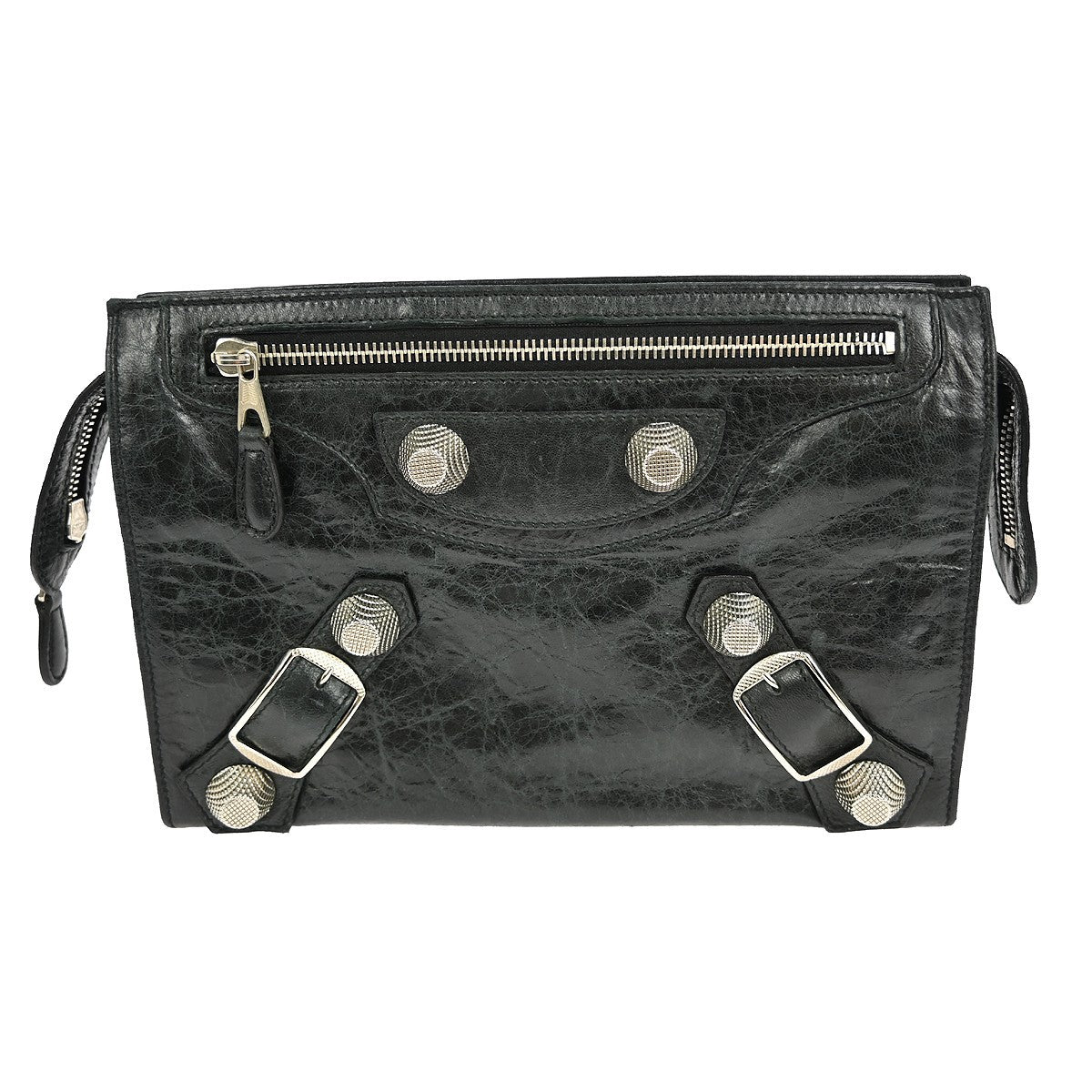 Balenciaga Giant Studs Envelope Clutch Leather, BLACK, LEATHER, Clutche & pouche