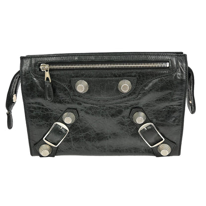 Balenciaga Giant Studs Envelope Clutch Leather, BLACK, LEATHER, Clutche & pouche