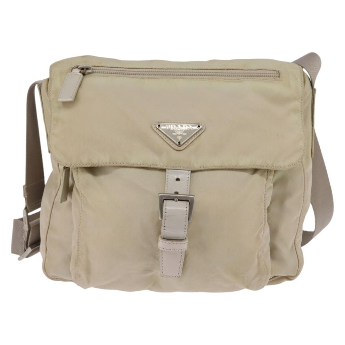 Prada Buckle Messenger Bag Tessuto, BEIGE, NYLON, Crossbody bag