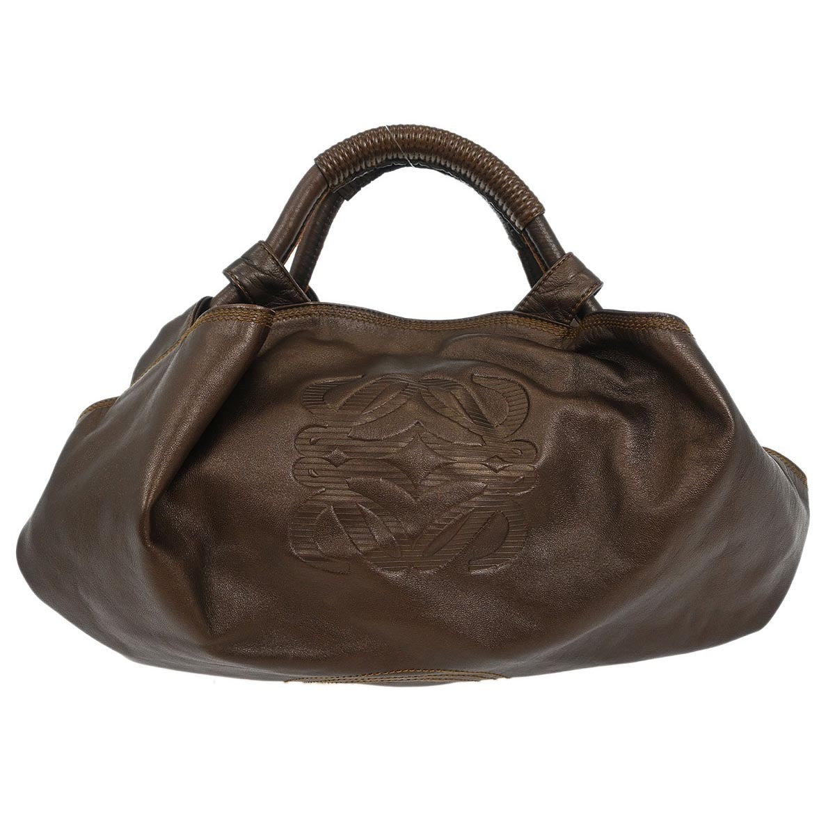 Loewe Anagram Logo Nappa Aire Hand Bag Leather, BROWN, LEATHER, Handbag