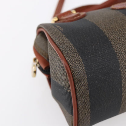Fendi Vintage Pequin Convertible Boston Bag Coated Canvas, BROWN, CANVAS, Handbag