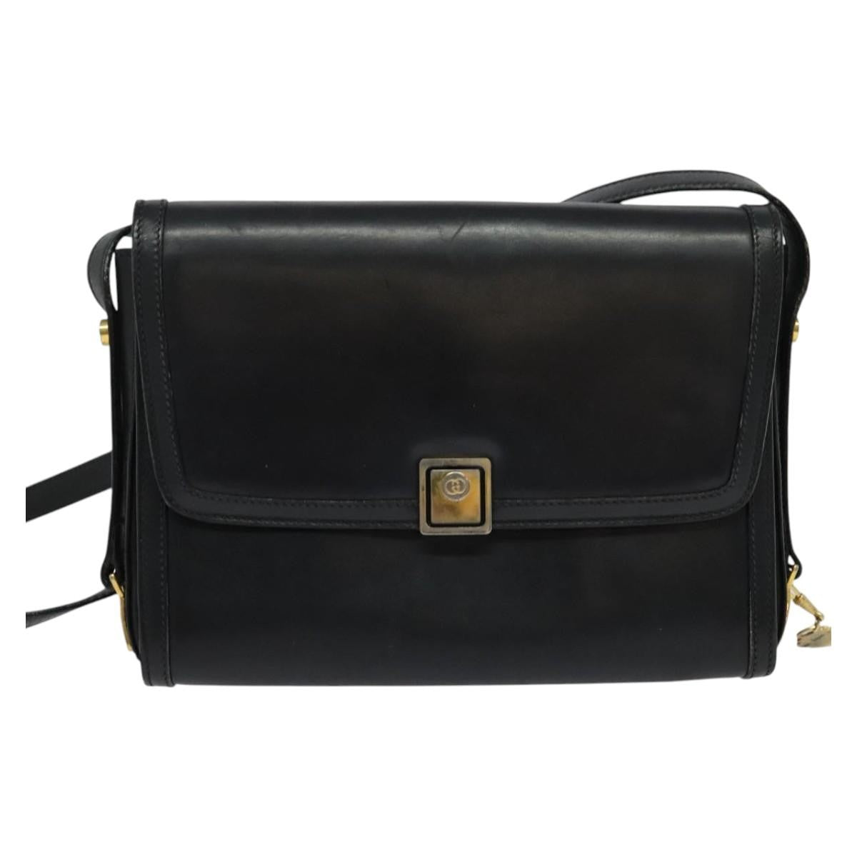 Gucci Vintage Flap Crossbody Bag Leather, BLACK, LEATHER, Shoulder bag