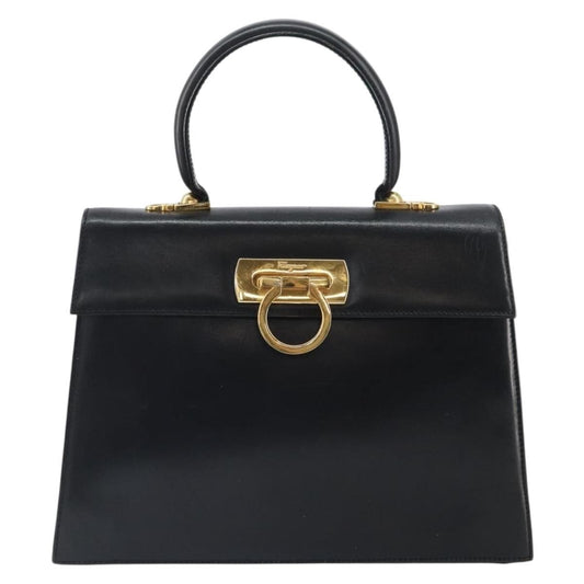 Salvatore Ferragamo Convertible Top Handle Bag Leather, BLACK, LEATHER, Handbag