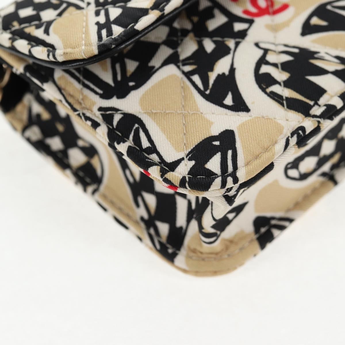 Chanel Flap Card Holder on Chain Quilted Printed Canvas, BEIGE, CANVAS, Card Holders