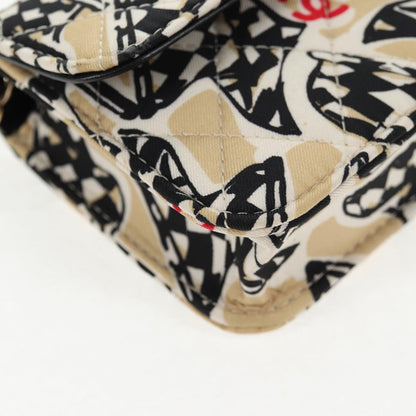 Chanel Flap Card Holder on Chain Quilted Printed Canvas, BEIGE, CANVAS, Card Holders