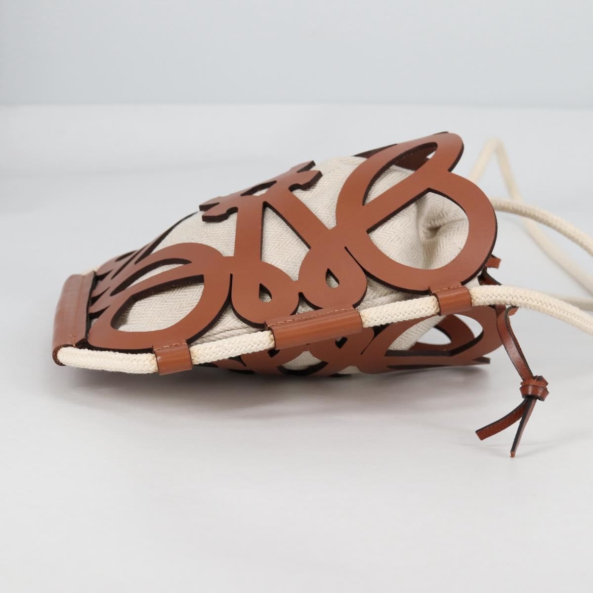 Loewe Anagram Drawstring Bucket Crossbody Bag Leather with Canvas, BEIGE, LEATHER, Crossbody bag