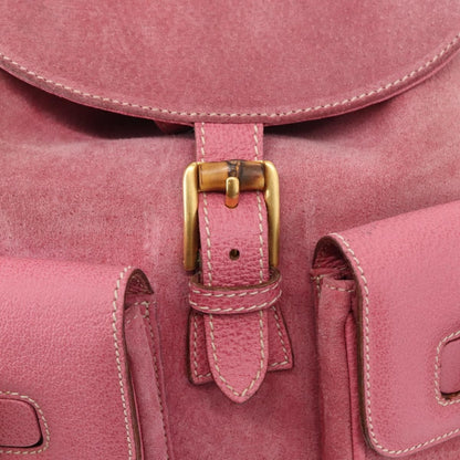 Gucci Vintage Bamboo Backpack Suede, PINK, SUEDE, Backpack