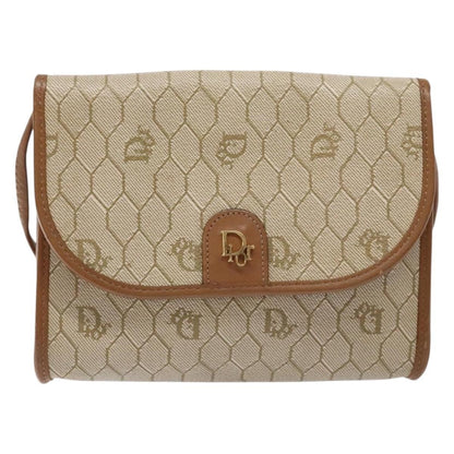 Christian Dior Vintage Honeycomb Flap Crossbody Bag Coated Canvas, BEIGE, PVC, Crossbody bag