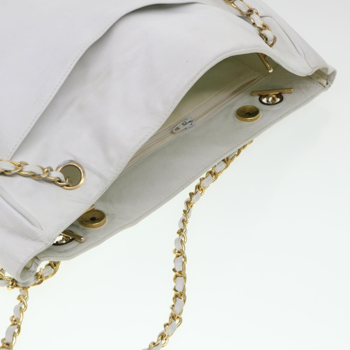 Chanel Vintage Shopping Tote Lambskin, WHITE, LEATHER, Shoulder bag
