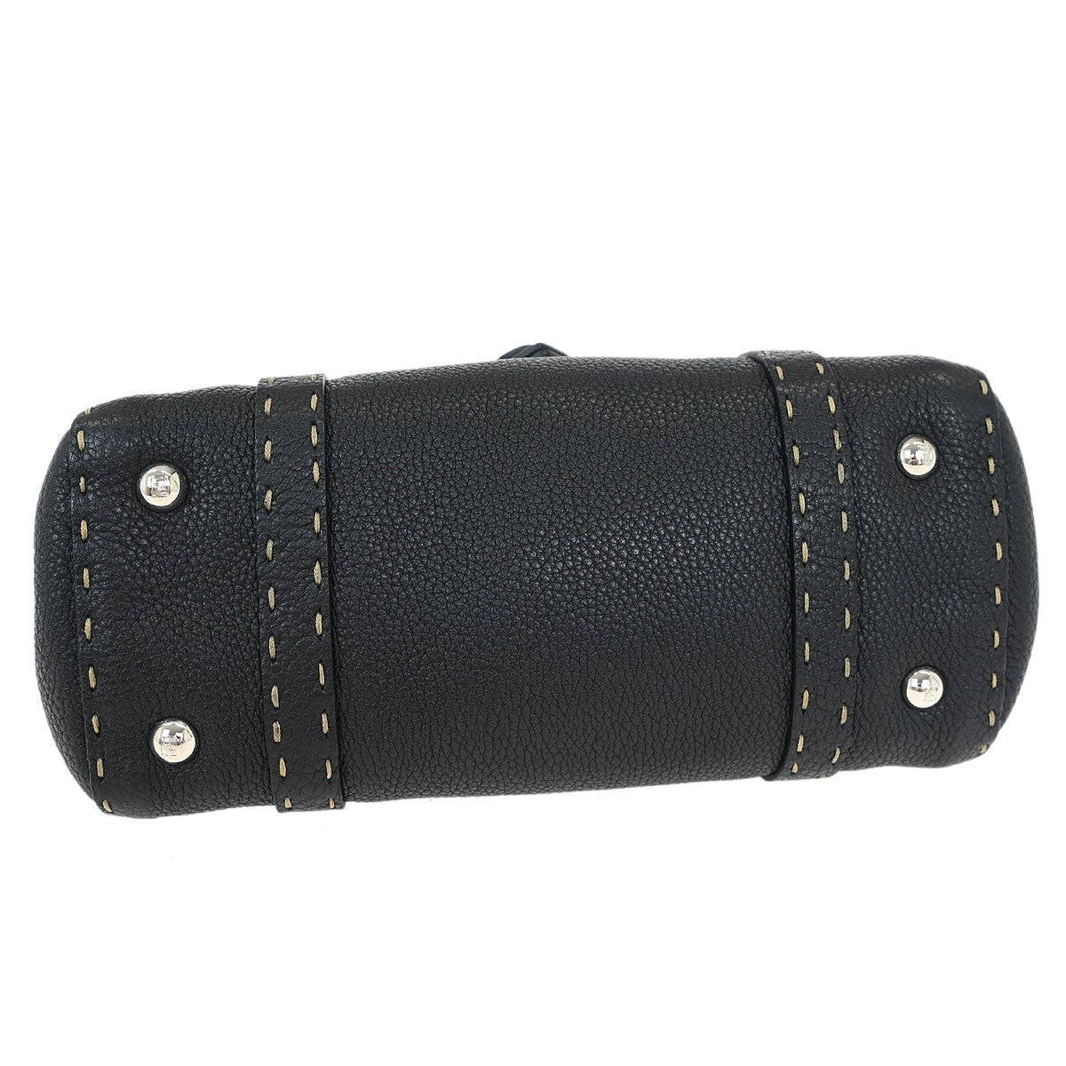 Fendi Selleria Linda Satchel Pebbled Leather, BLACK, LEATHER, Handbag