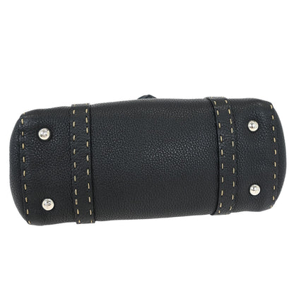 Fendi Selleria Linda Satchel Pebbled Leather, BLACK, LEATHER, Handbag