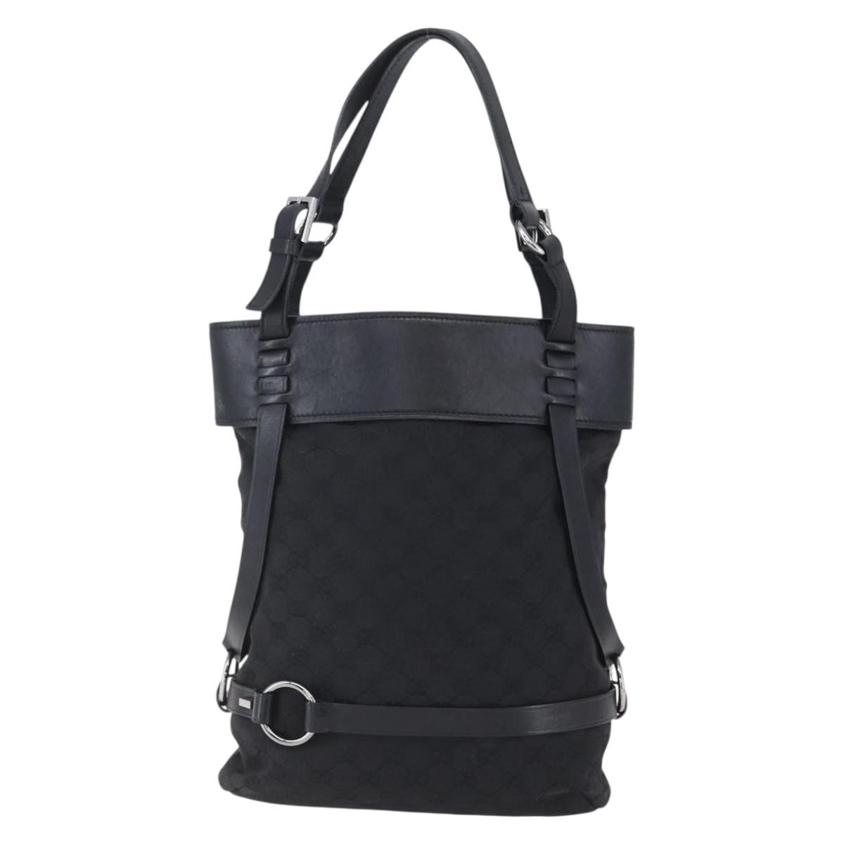 Gucci Vintage Harness Tote GG Canvas with Leather, BLACK, CANVAS, Tote bag