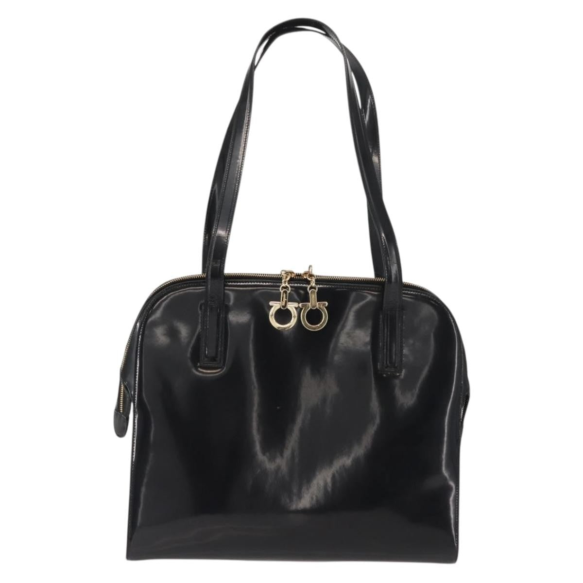 Salvatore Ferragamo Gancini Tote Patent leather, BLACK, PATENT_LEATHER, Tote bag