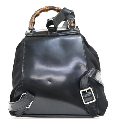 Gucci Vintage Bamboo Backpack Nylon and Patent Leather, BLACK, NYLON, Backpack