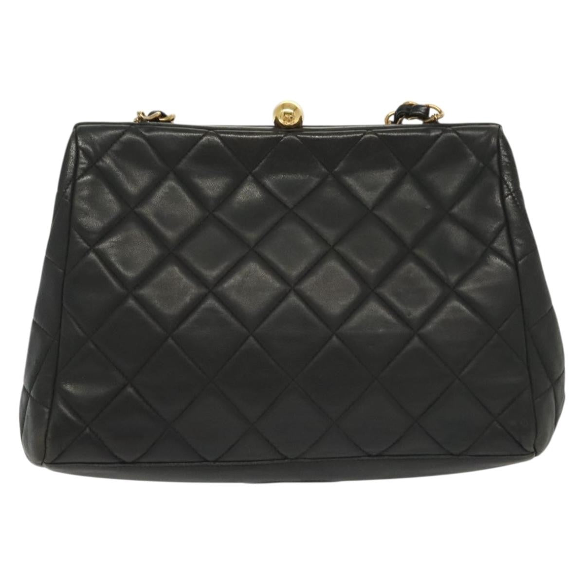 Chanel Vintage Chain Frame Bag Quilted Lambskin, BLACK, LEATHER, Shoulder bag