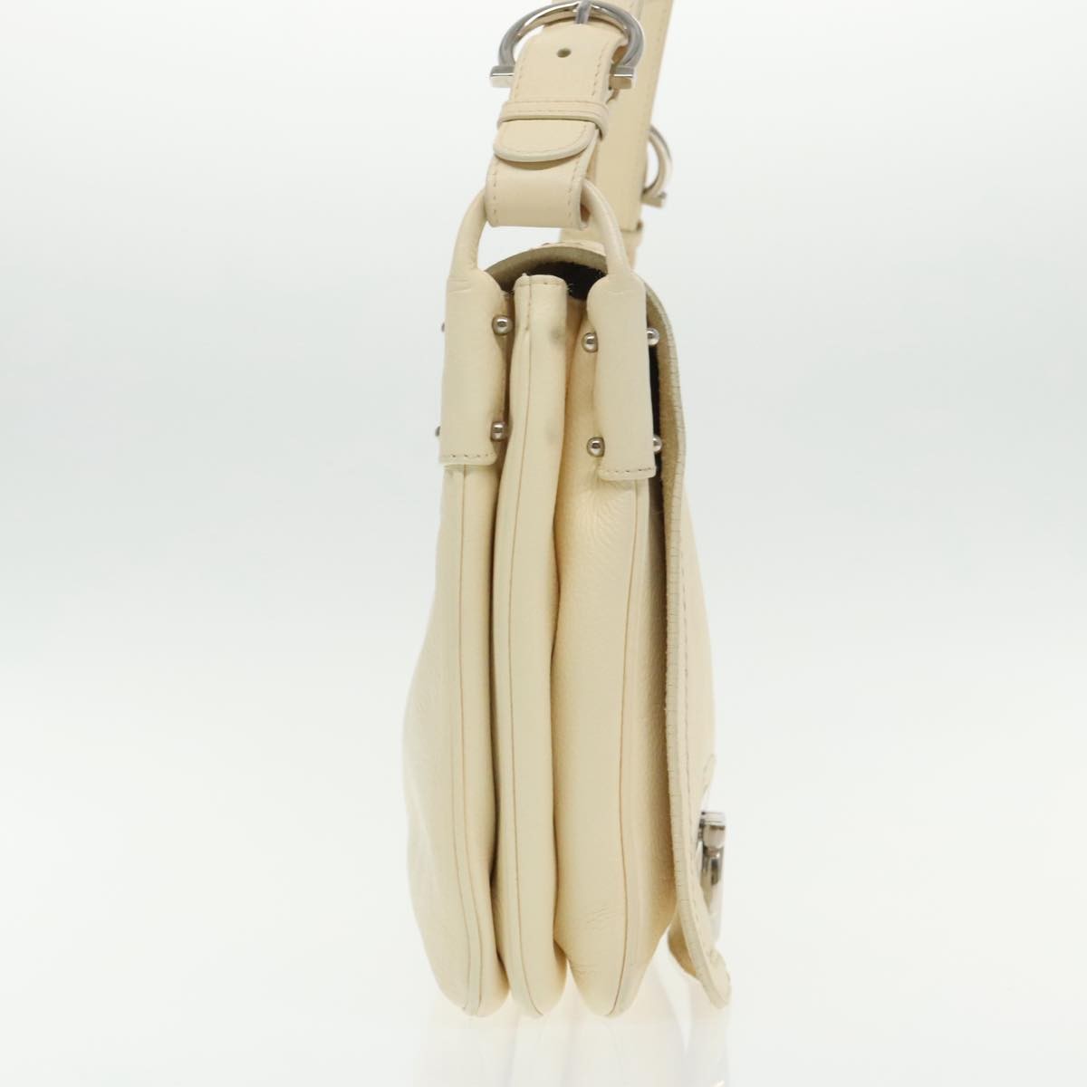 Salvatore Ferragamo Gancini Shoulder Bag Leather, BEIGE, LEATHER, Shoulder bag