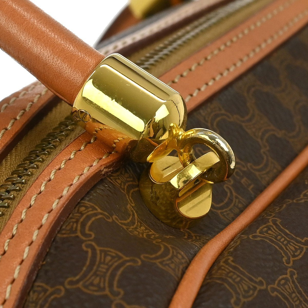 Celine Vintage Macadam Handbag Canvas and Leather, BROWN, CANVAS, Handbag