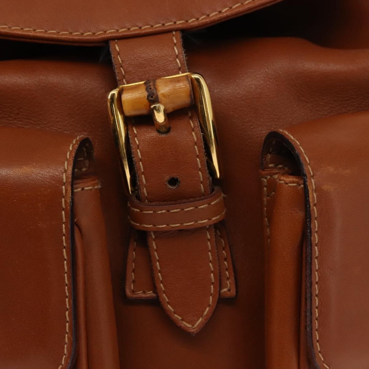 Gucci Vintage Bamboo Backpack Leather, BROWN, LEATHER, Backpack