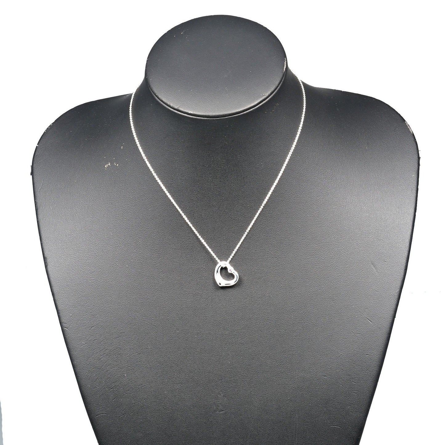 Tiffany & Co. Elsa Peretti Open Heart Pendant Necklace Sterling Silver with Pink Sapphire, SILVER, SILVER, Necklace