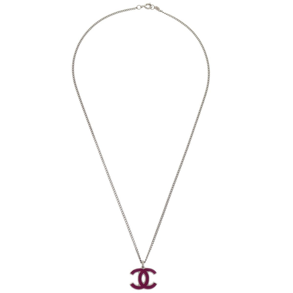 Chanel CC Logo Pendant Necklace Metal, SILVER, SILVER_PLATED, Necklace