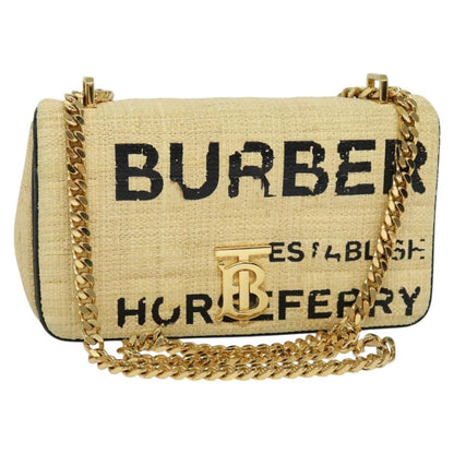 Burberry Lola Shoulder Bag Printed Raffia, BEIGE, WOOD, Shoulder bag