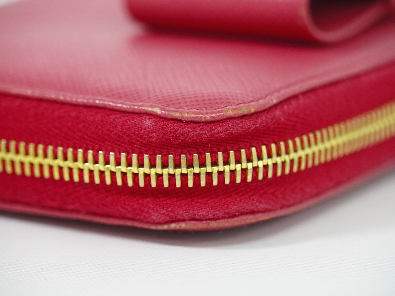 Prada Bow Zip Around Wallet Saffiano Leather, PINK, LEATHER, Wallets