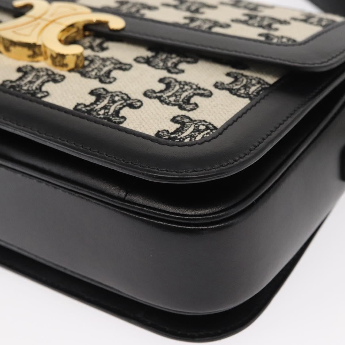 Celine Triomphe Shoulder Bag Canvas with Leather, BLACK, LEATHER, Shoulder bag