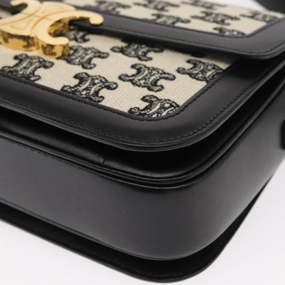 Celine Triomphe Shoulder Bag Canvas with Leather, BLACK, LEATHER, Shoulder bag