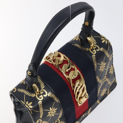 Gucci Sylvie Top Handle Bag Printed Leather, NAVY, LEATHER, Handbag