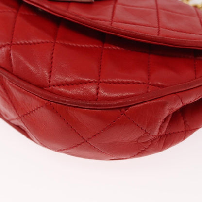 Chanel Camellia Rounded Clutch Satin and Leather, RED, LEATHER, Shoulder bag