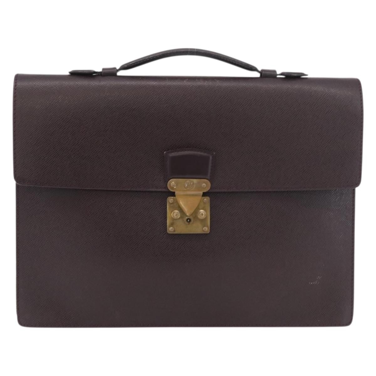 Louis Vuitton Serviette Kourad Briefcase Taiga Leather, Burgundy, Leather, Briefcase