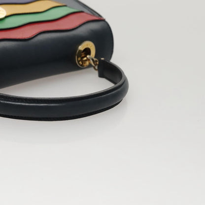 Celine Circle Logo Handbag Leather, NAVY, LEATHER, Handbag