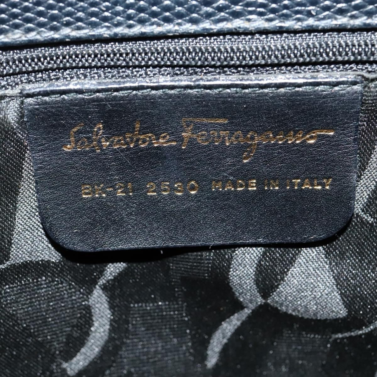 Salvatore Ferragamo Vintage Vara Bow Tote Lizard Embossed Leather, NAVY, LEATHER, Tote bag
