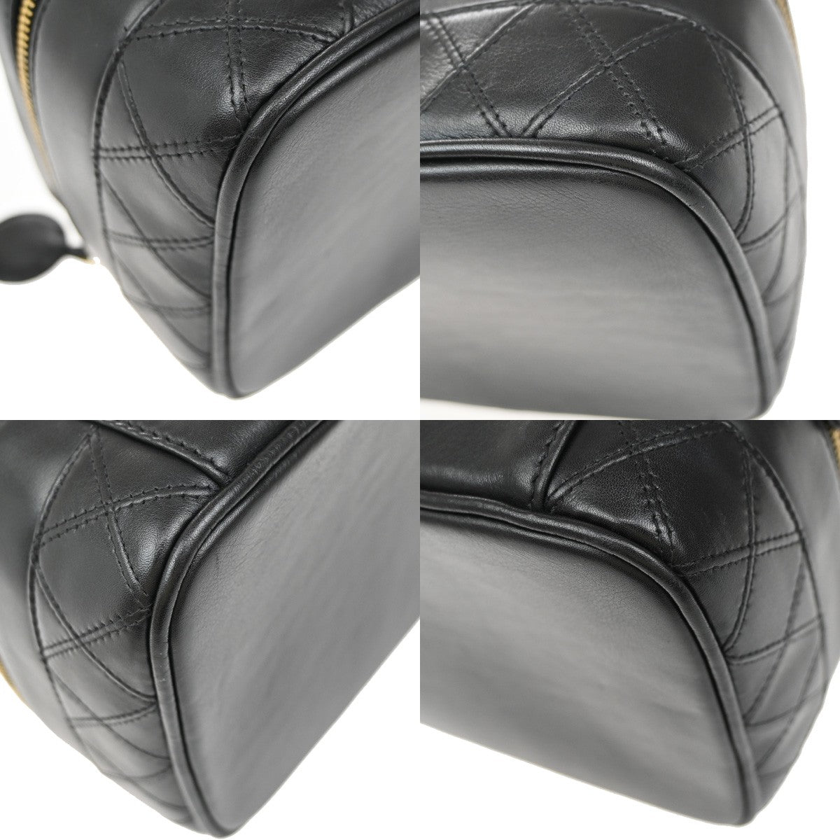 Chanel Vintage Cosmetic Case Leather, BLACK, LEATHER, Handbag