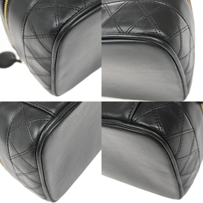 Chanel Vintage Cosmetic Case Leather, BLACK, LEATHER, Handbag