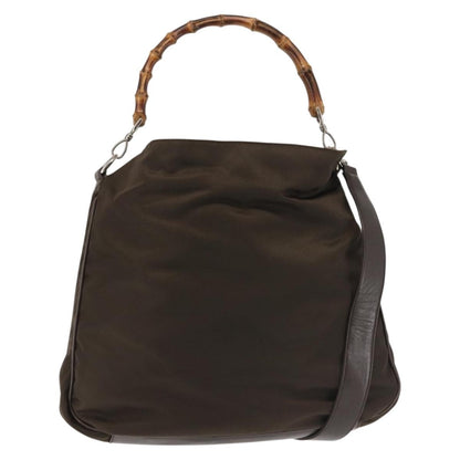 Gucci Sherry bamboo Shoulder Bag Nylon, KHAKI, NYLON, Shoulder bag