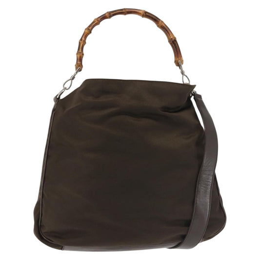 Gucci Sherry bamboo Shoulder Bag Nylon, KHAKI, NYLON, Shoulder bag