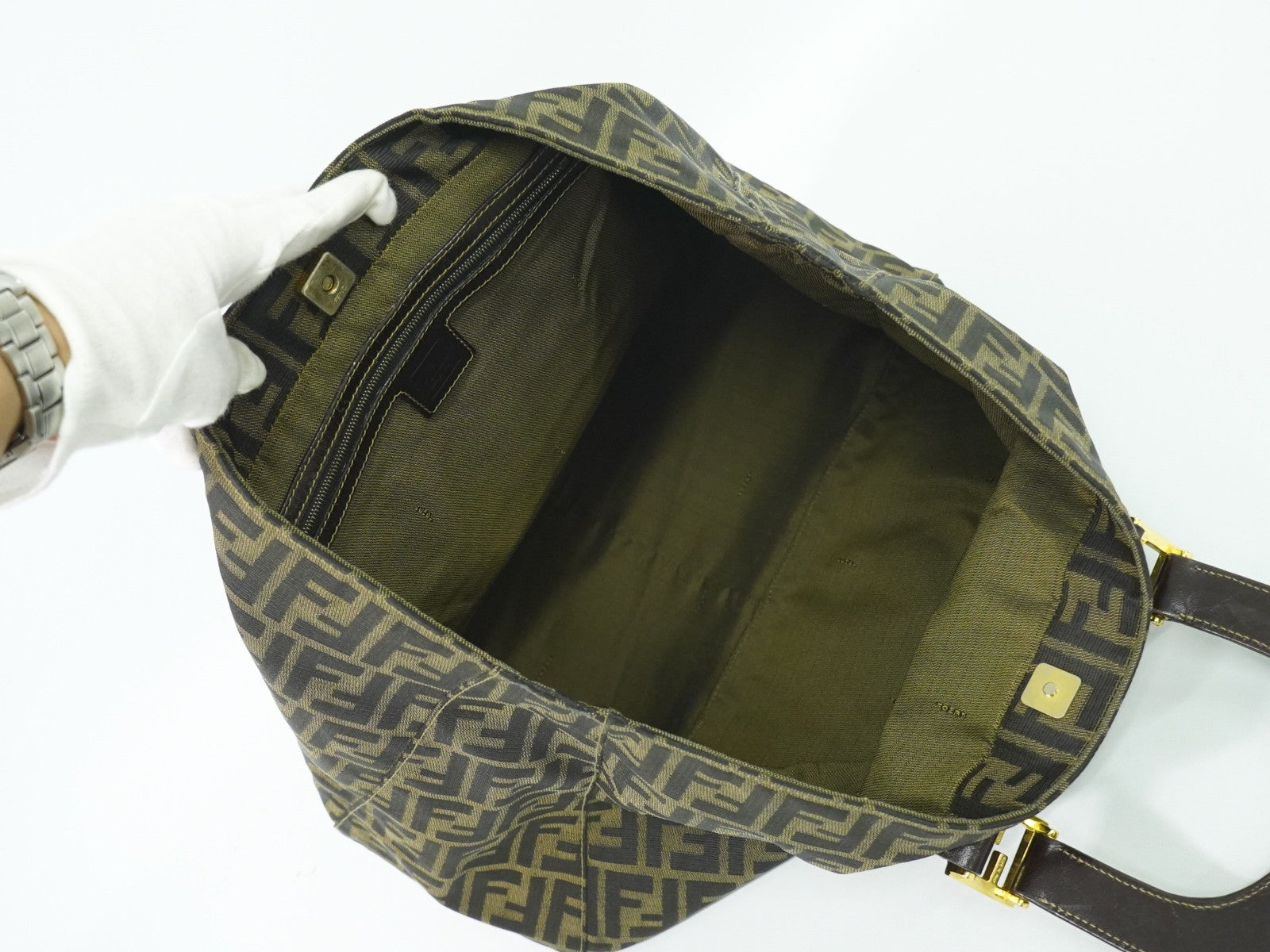 Fendi Vintage Zucca Handbag Zucca, BROWN, CANVAS, Handbag