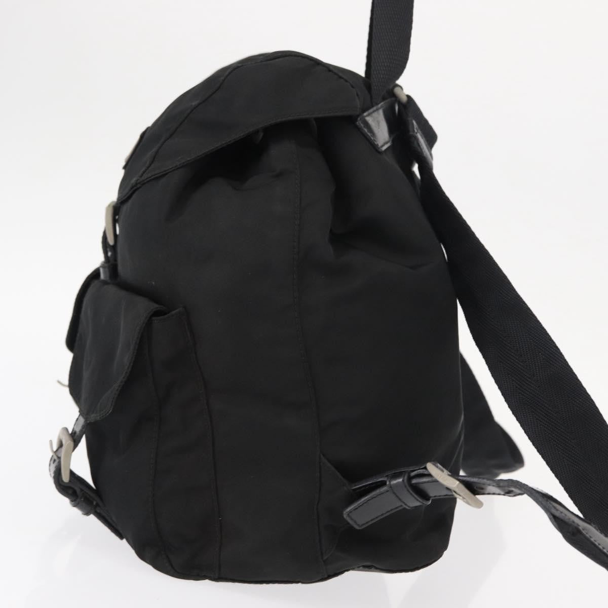 Prada Vela Double Front Pocket Backpack Tessuto with Saffiano Leather, BLACK, NYLON, Backpack