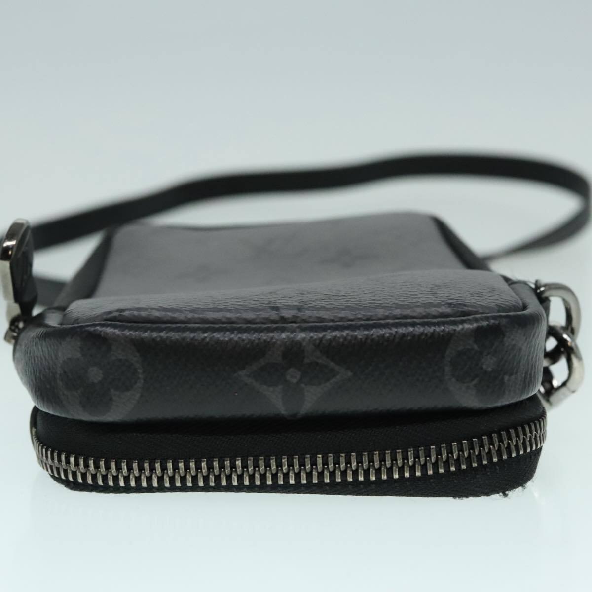 Louis Vuitton Double Phone Pouch Reverse Monogram Eclipse Canvas, GRAY, CANVAS, Tech accessory