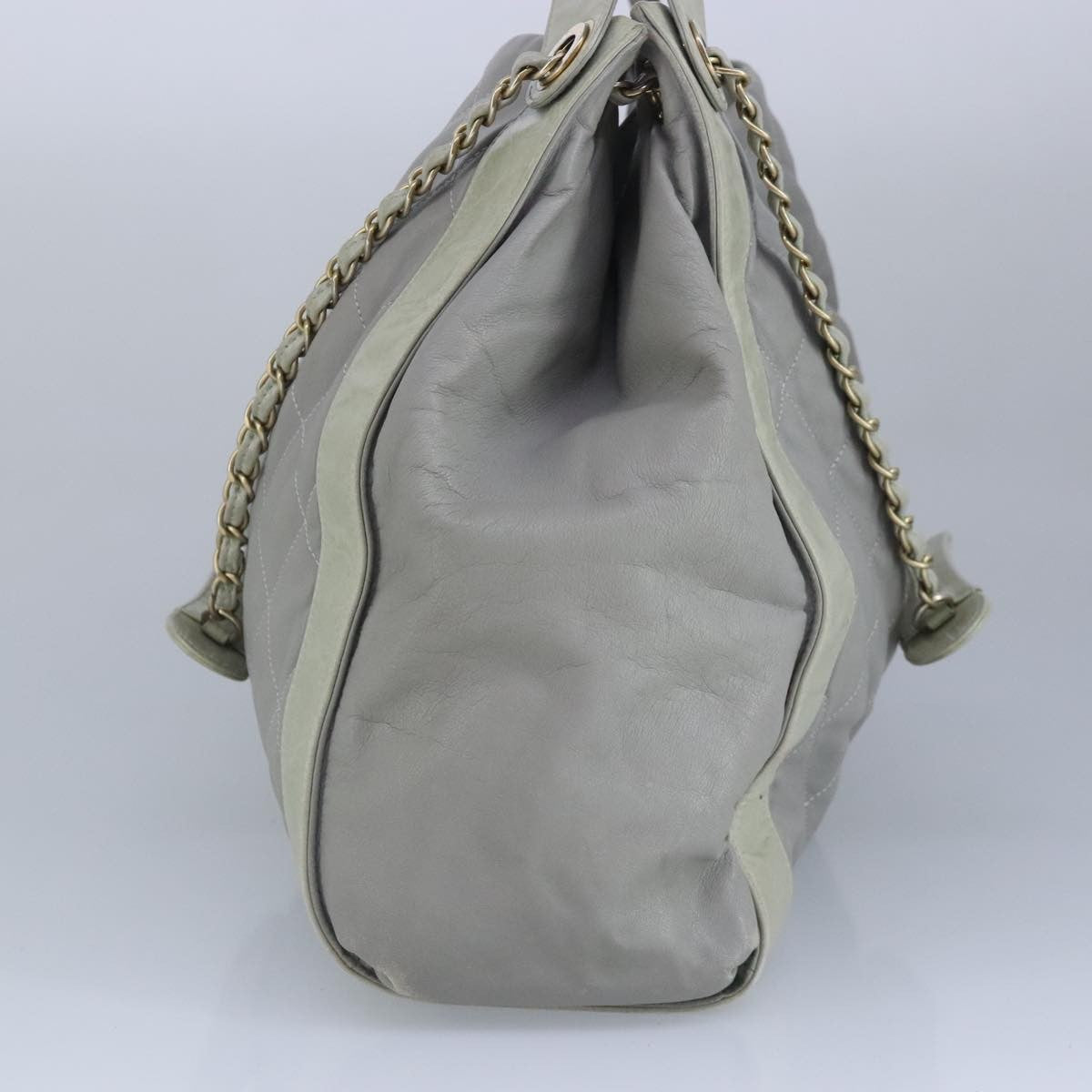 Chanel Chain Shoulder Bag Leather, GRAY, LEATHER, Shoulder bag