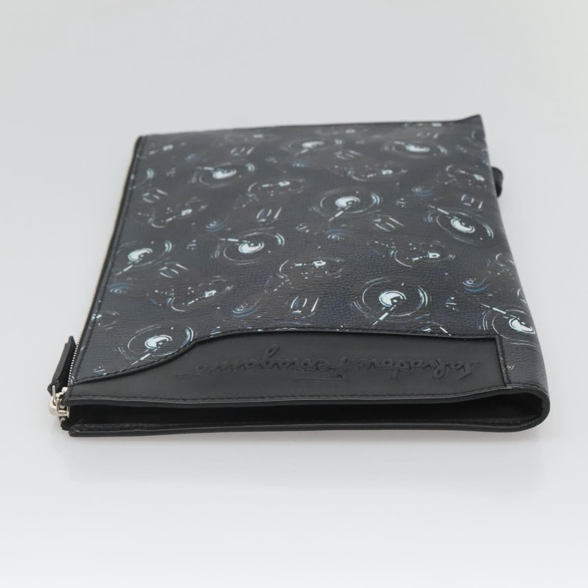 Salvatore Ferragamo Zip Pouch Motorcycle Print Leather, BLACK, LEATHER, Clutche & pouche