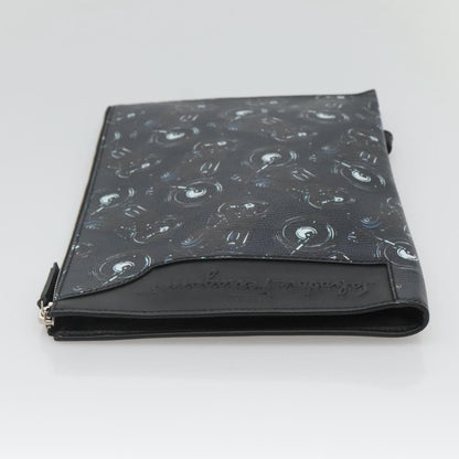 Salvatore Ferragamo Zip Pouch Motorcycle Print Leather, BLACK, LEATHER, Clutche & pouche
